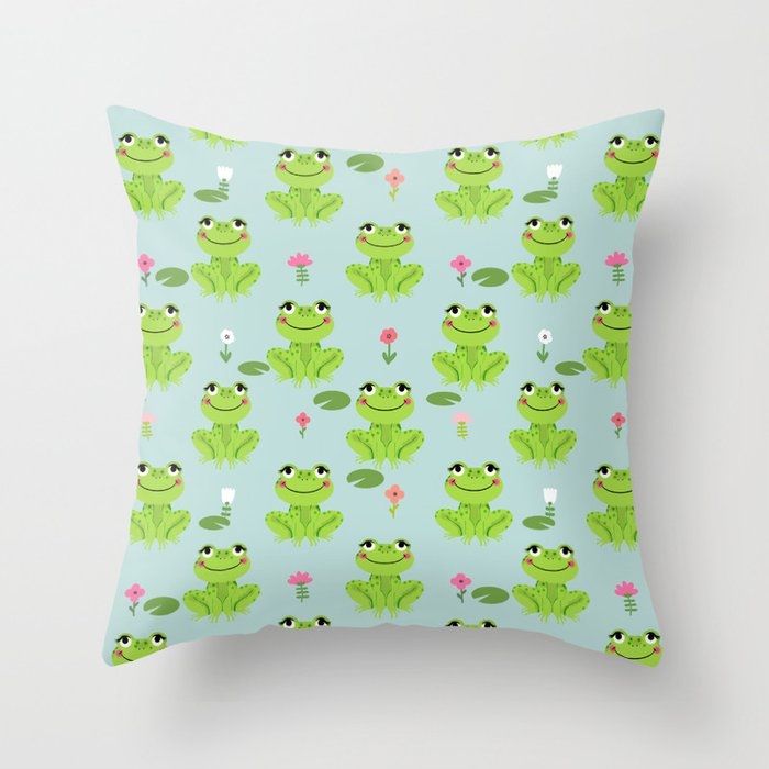 Frog Cute Kids Room Decor Boys Room Baby Nursery Throw Pillow by Charlottewinter - Cover (18" x 18") With Pillow Insert - Outdoor Pillow - Image 0