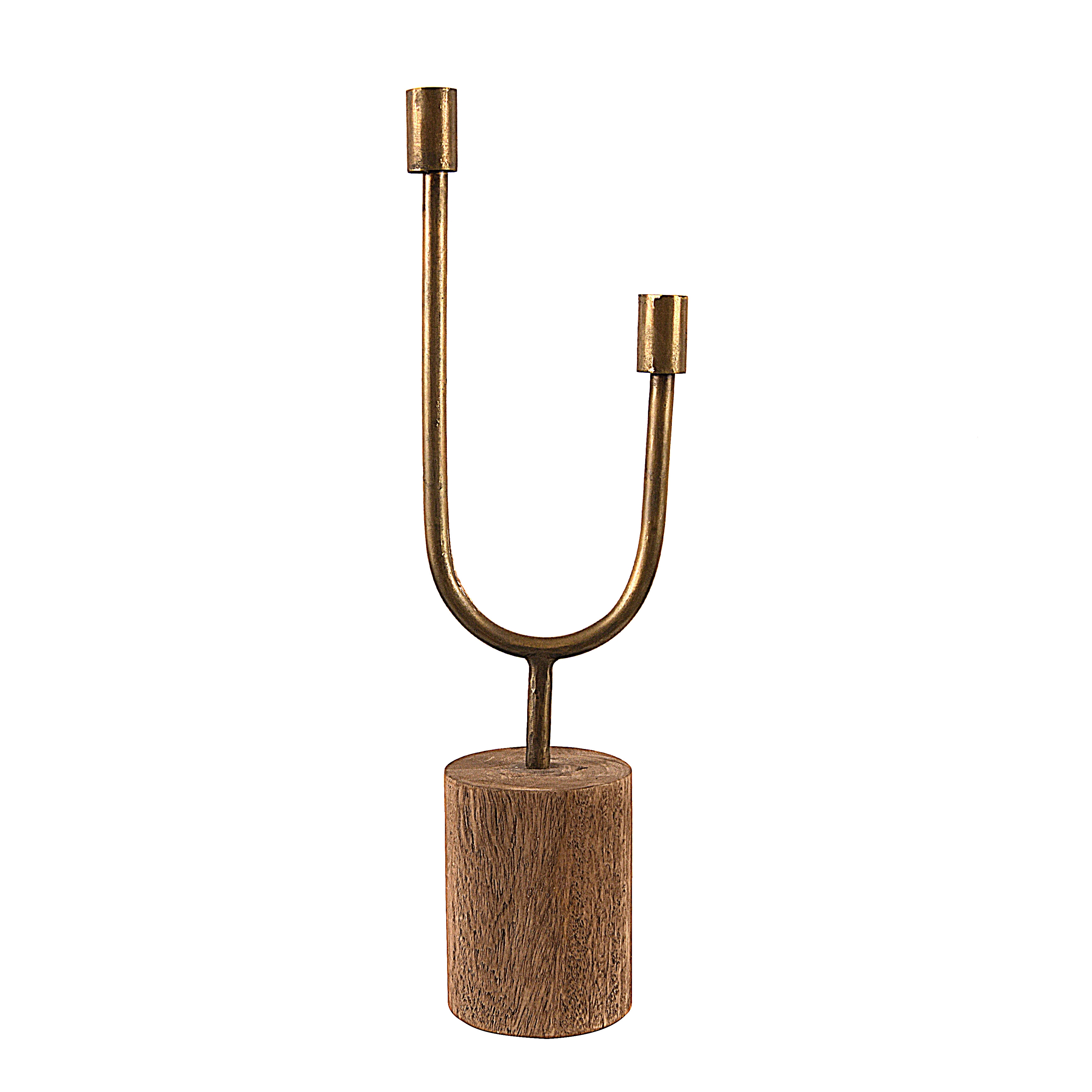 Asymmetrical Wood and Metal Candle Holder - Image 0