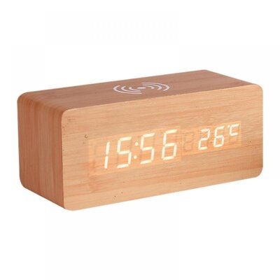 Digital Wooden Alarm Clock LED Displays For Bedroom Bedside Table - Image 0