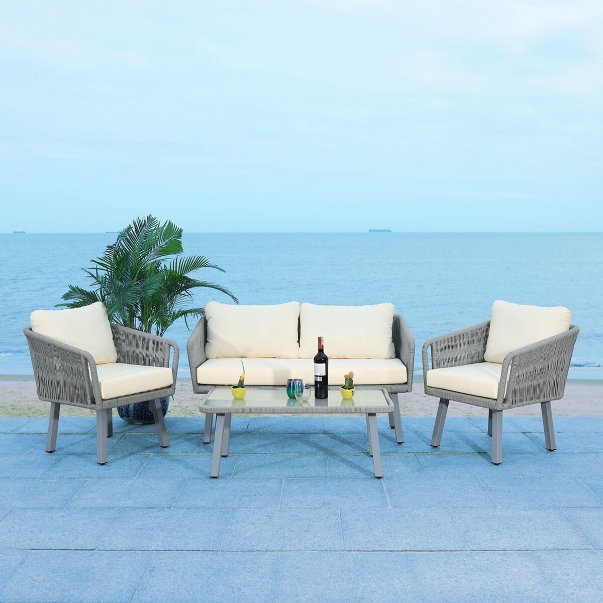Kerson 4 Pc Rope Living Set - Grey/Beige - Safavieh - Image 9