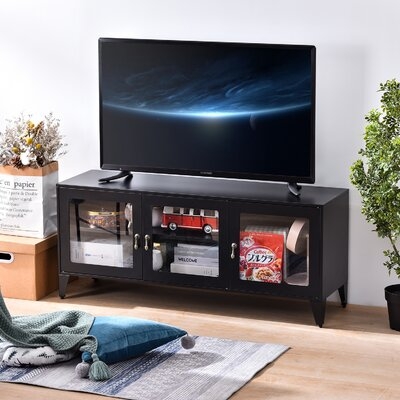 Modern Black Color TV Cabinet With Large Space 1 Shelf 3 Door For House - Image 0