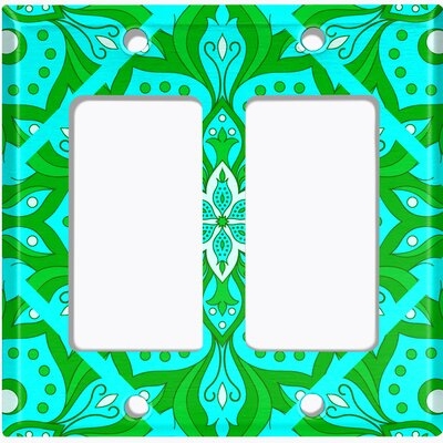 Metal Light Switch Plate Outlet Cover (Teal Green Elegant Mandala Flowers Tile   - Double Rocker) - Image 0