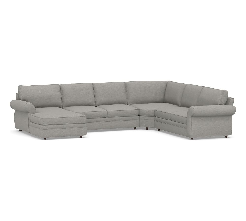 Pearce Roll Arm Upholstered Right arm 4-Piece Chaise Sectional with Wedge, Down Blend Wrapped Cushions, Performance Heathered Basketweave Platinum - Image 0