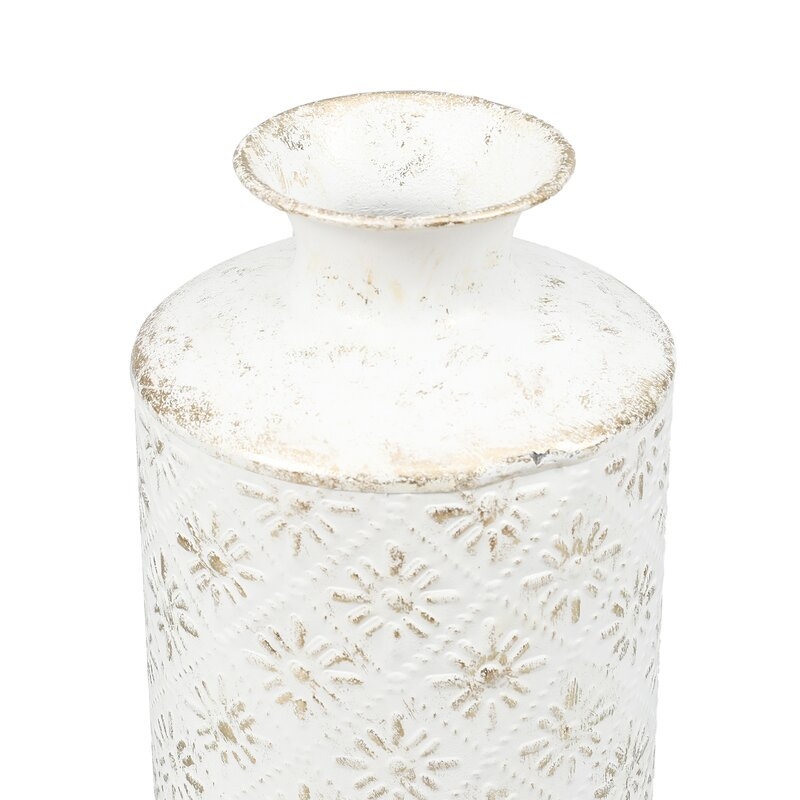 White Stamped Metal Vases, Set of 2 - Image 2