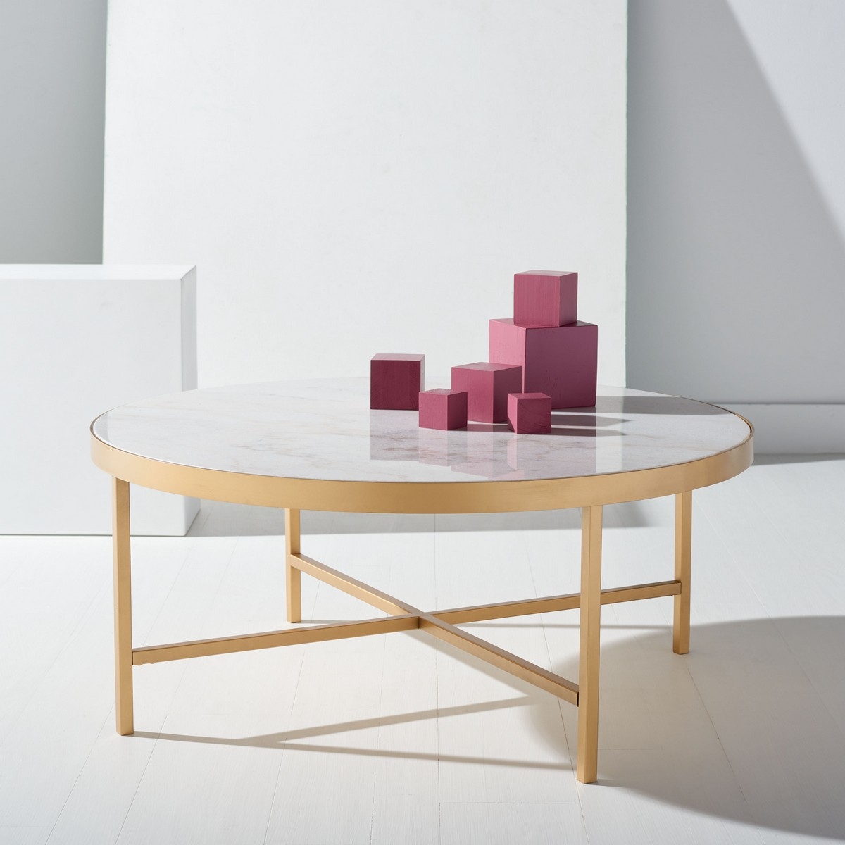 Caralyn Round Marble Coffee Table - White/Brass - Image 1