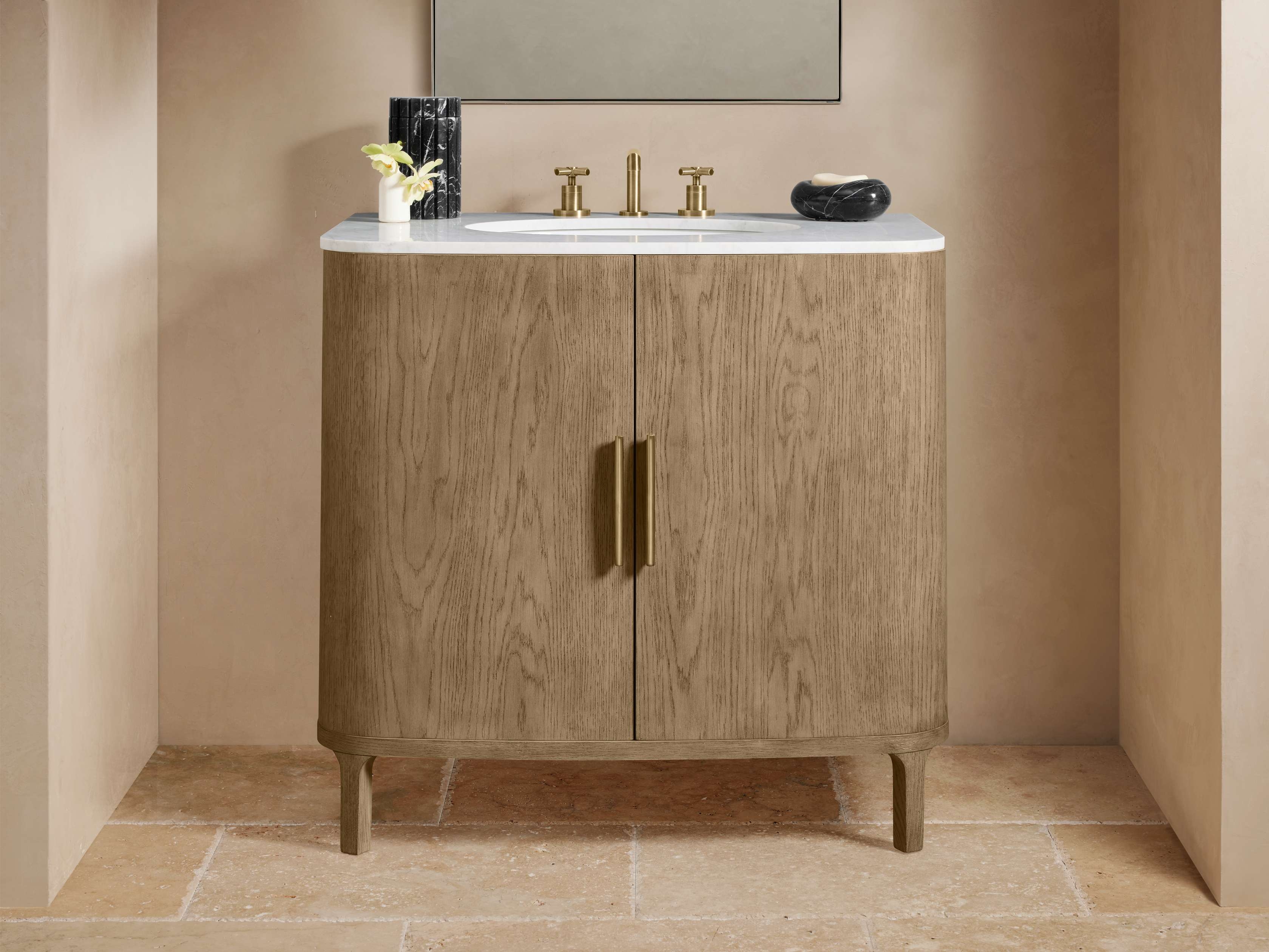 Danny Single Vanity in Wood Natural  Carrara/Fawn Brass - Image 0