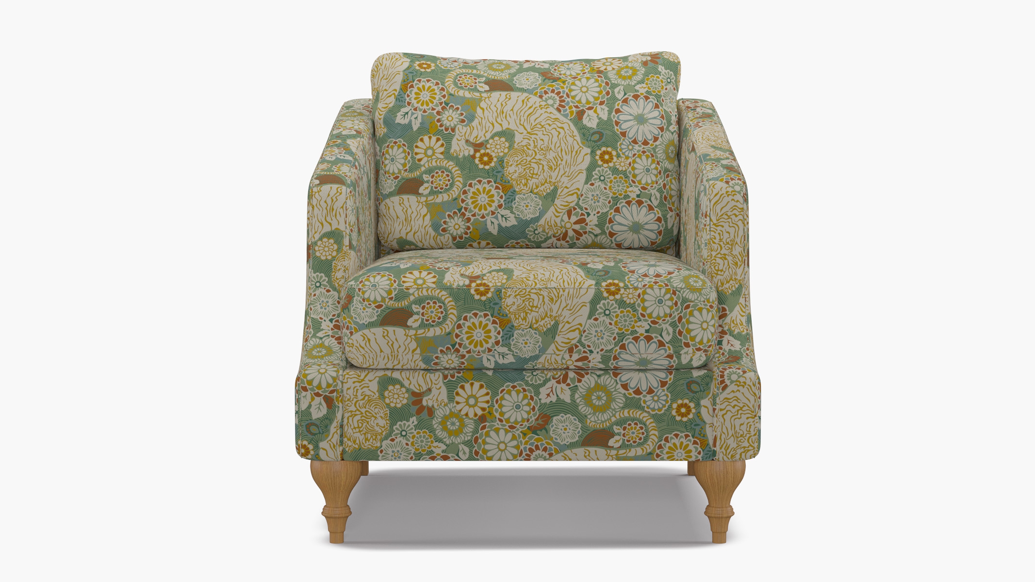 Slope Arm Chair, Pistachio Siberian Tiger, Natural Turned Wood Leg - Image 0