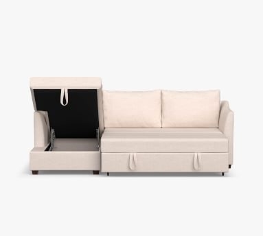 Celeste Upholstered Left Arm Trundle Sleeper with Storage Chaise Sectional, Polyester Wrapped Cushions, Performance Heathered Basketweave Alabaster White - Image 4