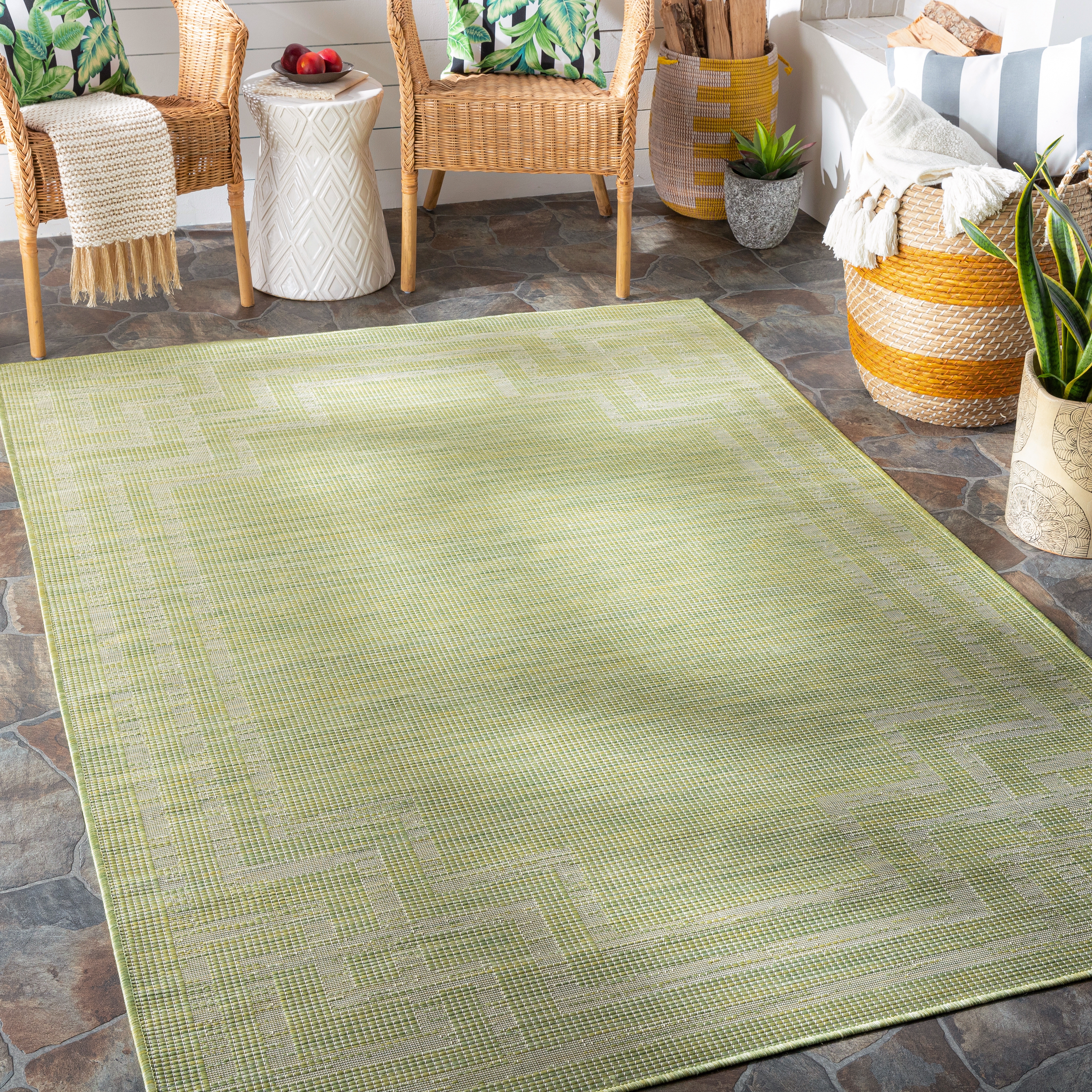 Pasadena Beige Outdoor 2'6" x 4' Machine Woven Rug - Image 1