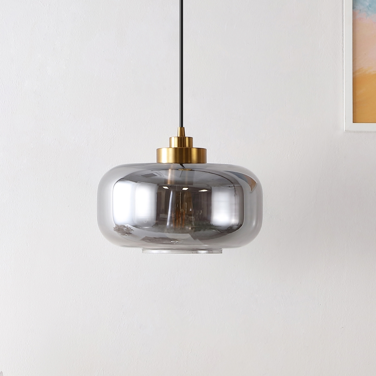 Edge 11 Inch Pendant - Smoke Grey/Brass - Safavieh - Image 3