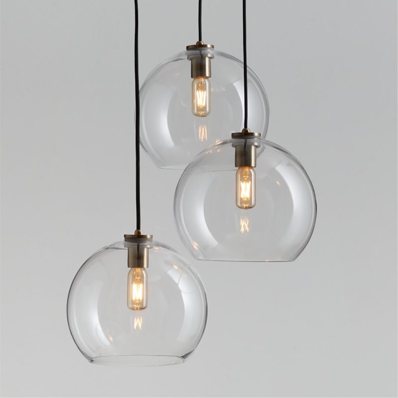 Arren Brass 3-Light Pendant Light with Large Round Clear Glass Shades - Image 1