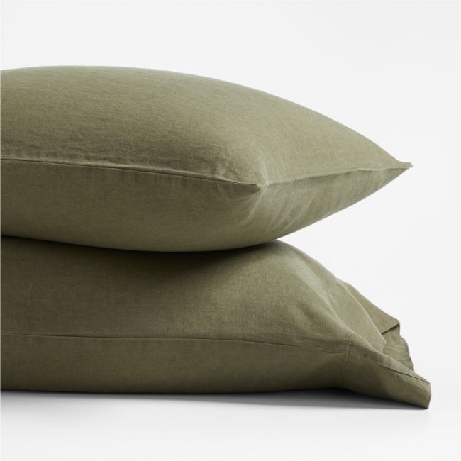 Aire Natural EUROPEAN FLAX ™-Certified Linen Burnt Green Standard Pillowcases, Set of 2 - Image 0