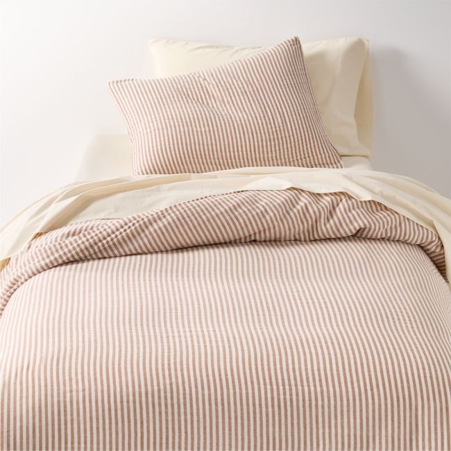Supersoft Striped Brulee Brown Organic Cotton Gauze Kids Twin Duvet - Image 0