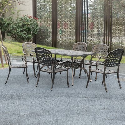 Indoor And Outdoor Bronze Dinning Set 6 Chairs With 1 Table Bistro Patio Cast Aluminum. - Image 0