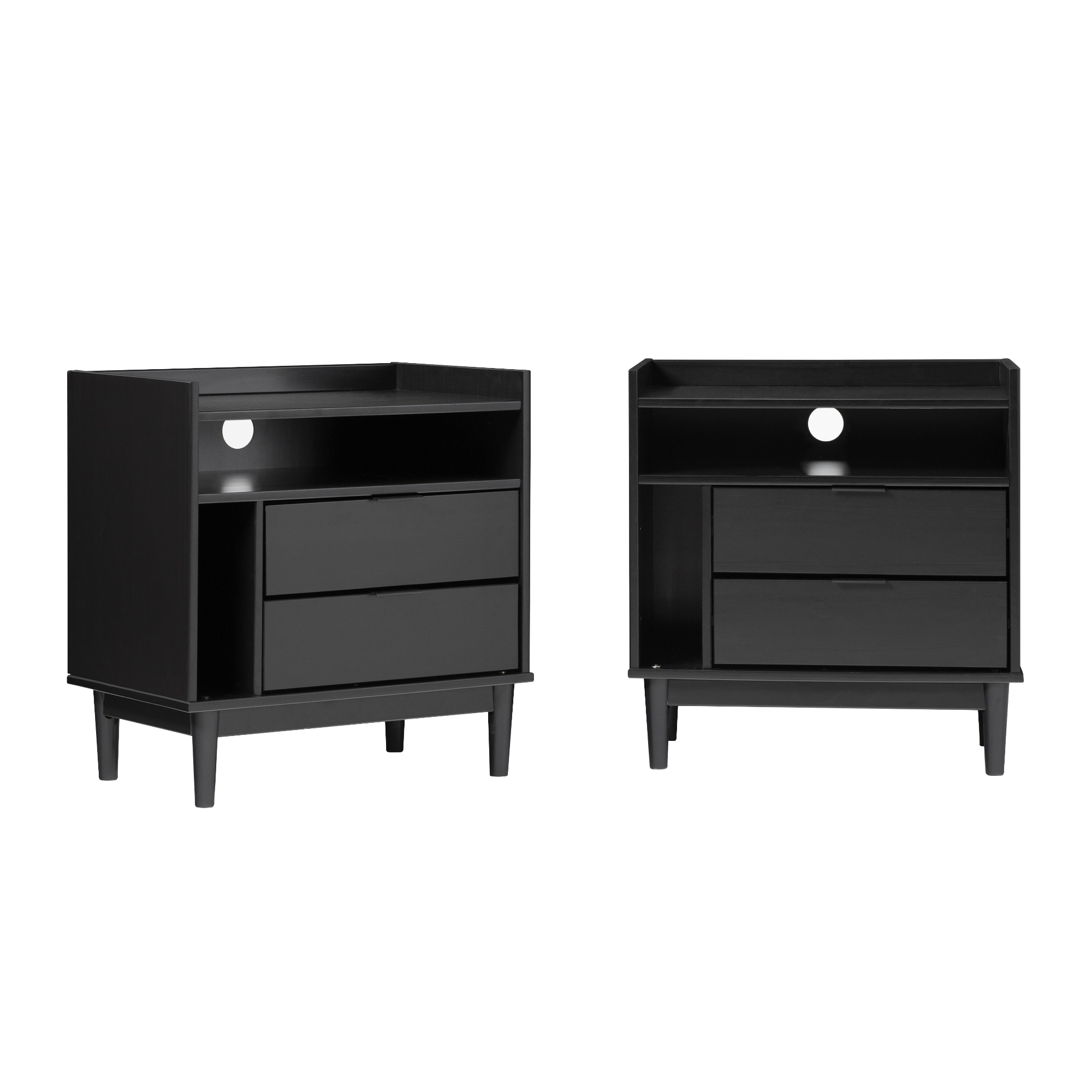 25" Solid Wood 2-Drawer Night Stand with Gallery - 2PK - Black - Image 3