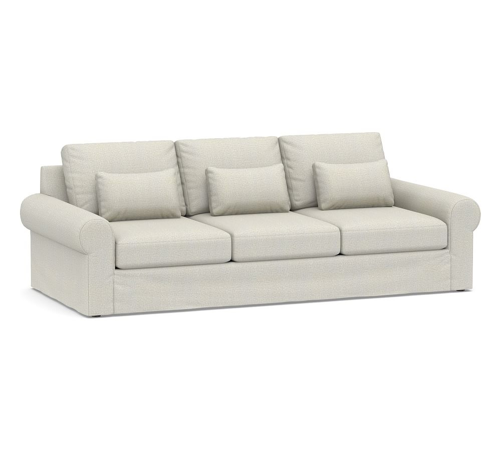 Big Sur Roll Arm Slipcovered Deep Seat Grand Sofa 106", Down Blend Wrapped Cushions, Performance Heathered Basketweave Dove - Image 0