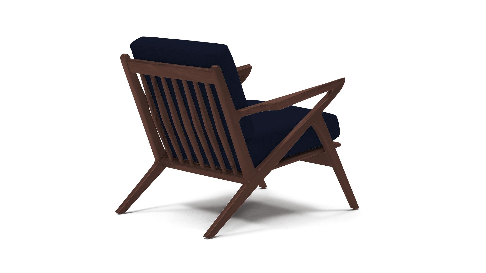 Blue Soto Mid Century Modern Concave Arm Chair - Bentley Indigo - Walnut - Image 3