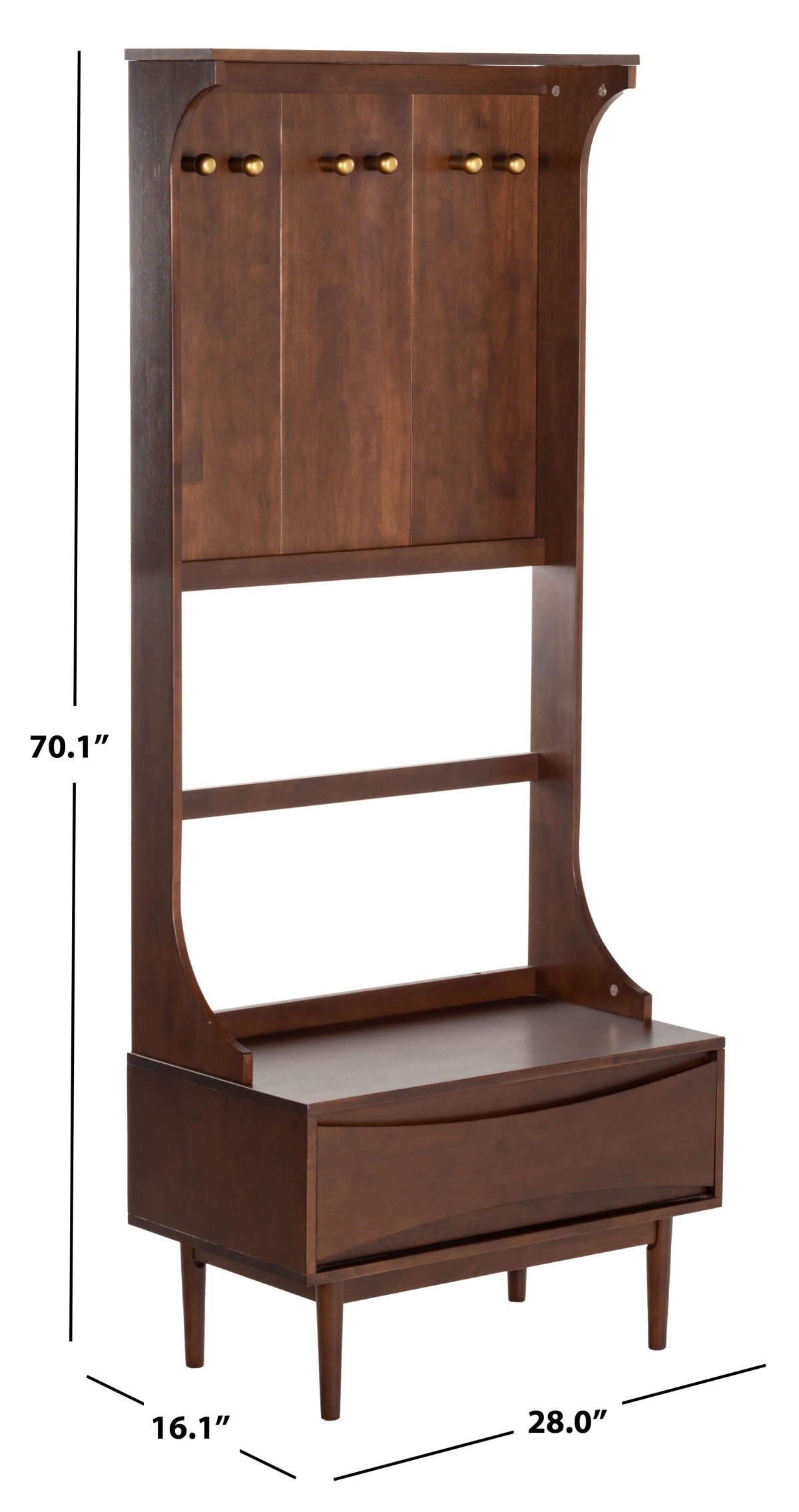 Pitta Wood 1 Drawer Hall Tree - Walnut/Gold - Image 9