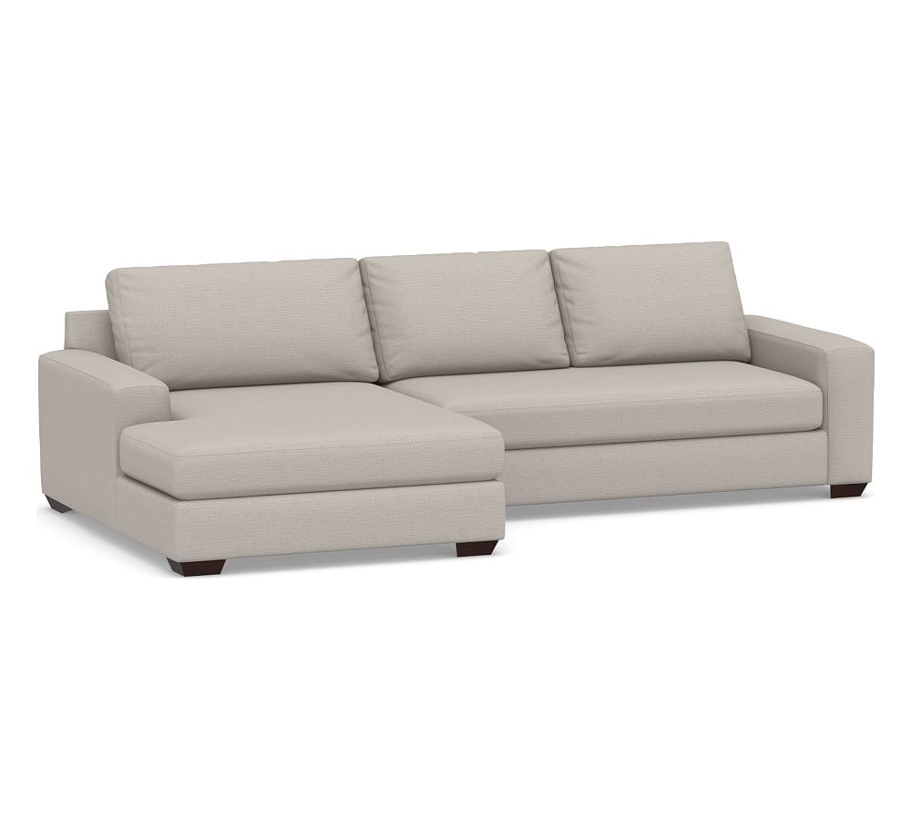 Big Sur Square Arm Upholstered Right Arm Loveseat with Double Chaise Sectional and Bench Cushion, Down Blend Wrapped Cushions, Chunky Basketweave Stone - Image 0