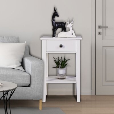 Storage Bedroom Table White Bathroom Floor-Standing Storage Table With A Drawer,Size: 16.3L*12.6"W*25.6"H" - Image 0