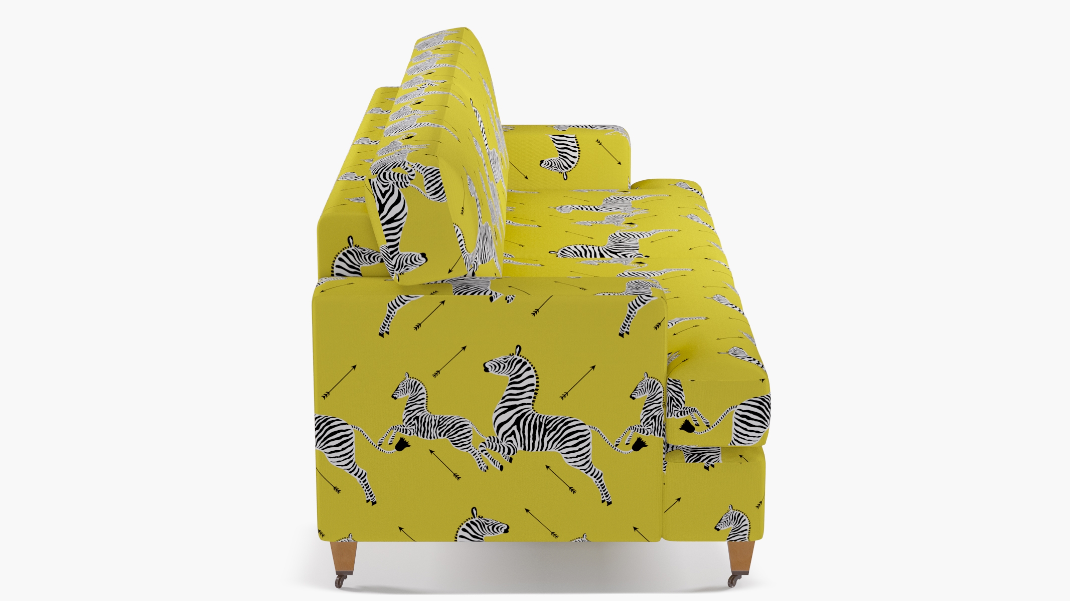 Classic Sofa, Yellow Zebra, Natural with Antique Brass Caster - Image 2
