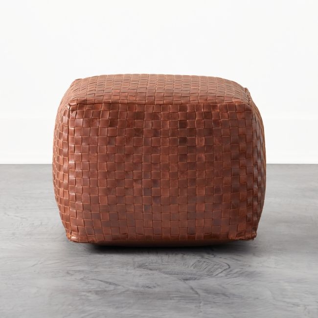 Woven Leather Pouf - Image 1