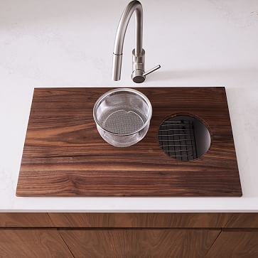 Over-The-Sink Cutting Board With Mesh Basket, Mahogany, 30" - Image 2