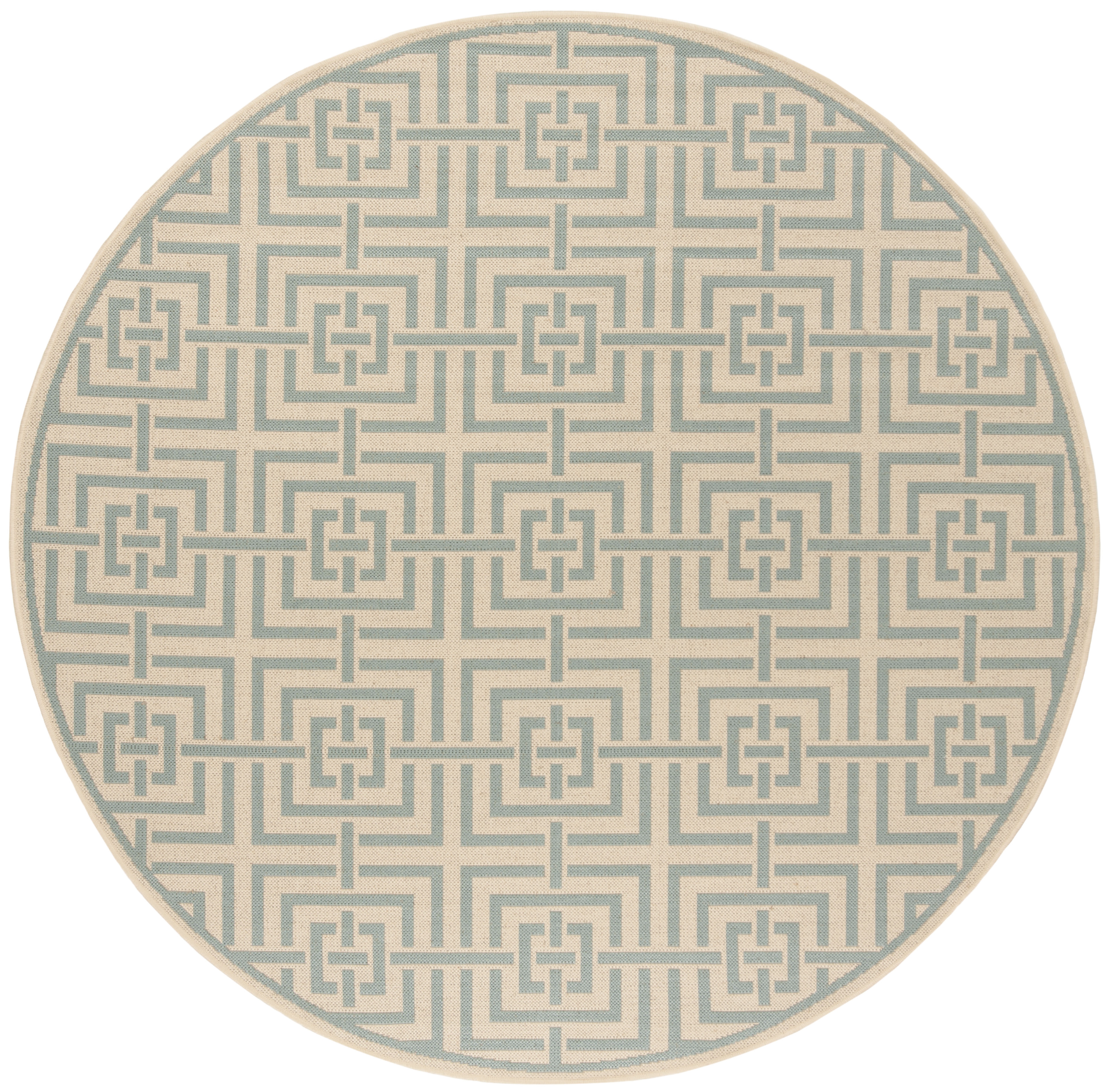 Arlo Home Indoor/Outdoor Woven Area Rug, LND128L, Cream/Aqua,  6' 7" X 6' 7" Round - Image 0