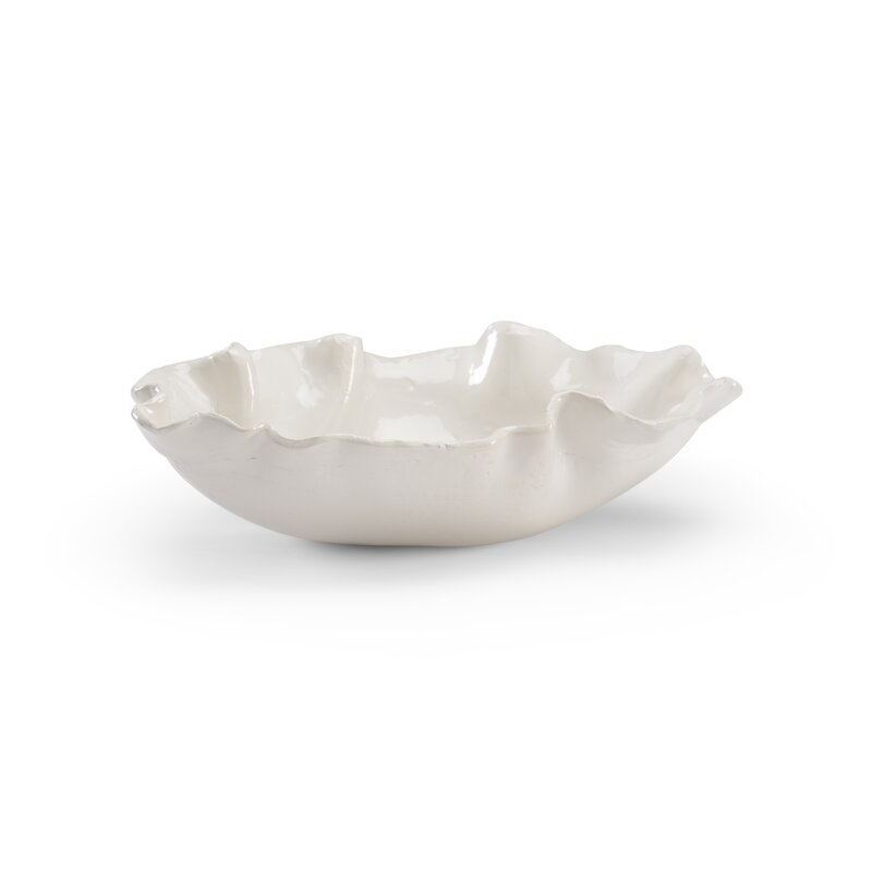 Wildwood Ceramic Abstract Decorative Bowl in White Glaze - Image 0