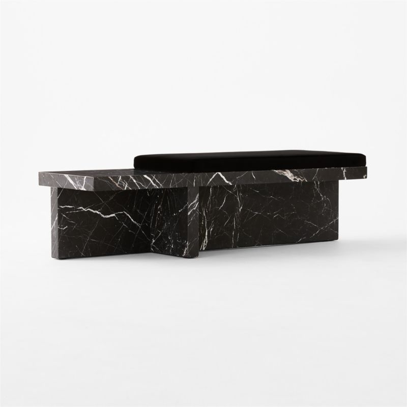 Pierre 60" Black Marble Bench with Velvet Cushion - Image 2