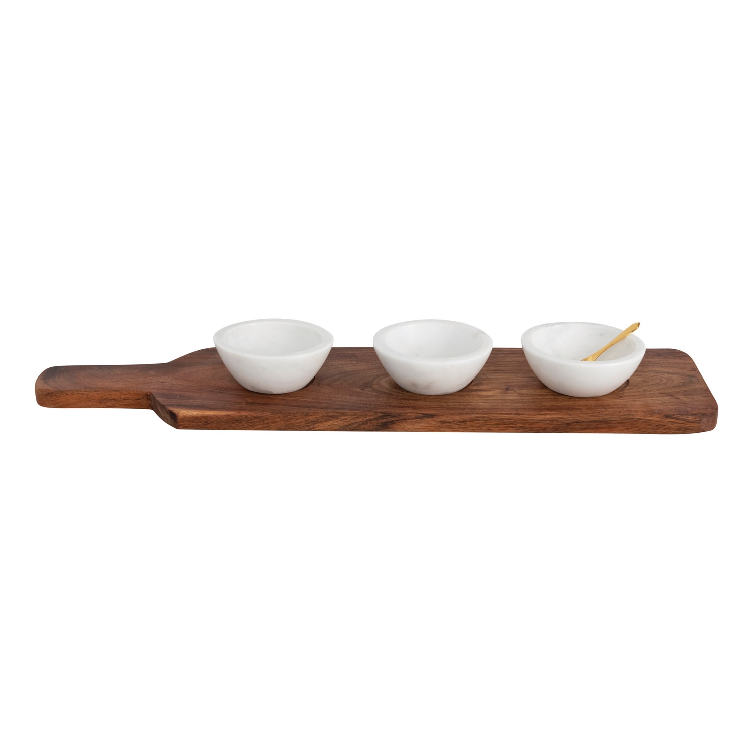 Marble Bowls on Acacia Wood Tray with Stainless Steel Spoon (Set of 5 Pieces) - Image 0