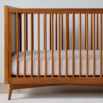 HTH Canyon Stripe Euro Linen Crib Fitted Sheet, Dusty Rose, Set of 2, WE Kids - Image 2