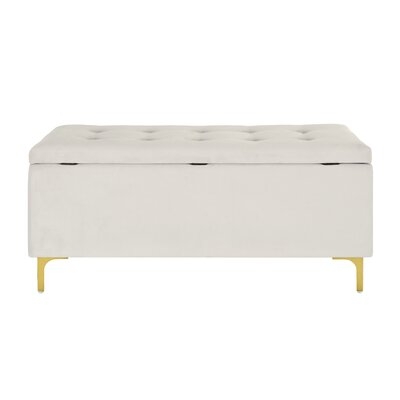 42 Inch Hinged Top Storage Bench W/ Grid-Tufted Seat In Ivory - Image 0