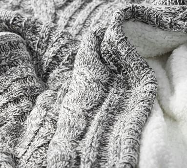 Heathered Cable Knit Sherpa Back Throw, 50 x 60", Neutral - Image 4