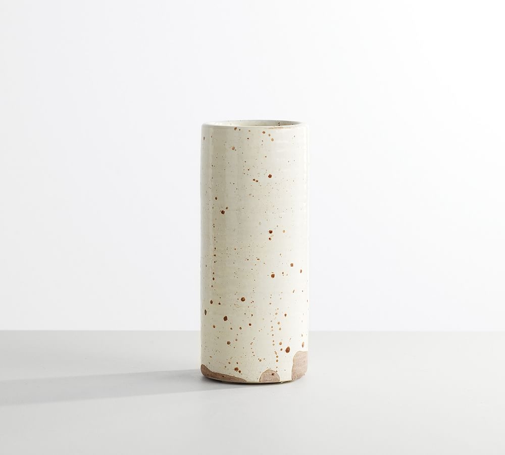 Terra Cotta Speckled Vase, White, Medium, 10" - Image 0