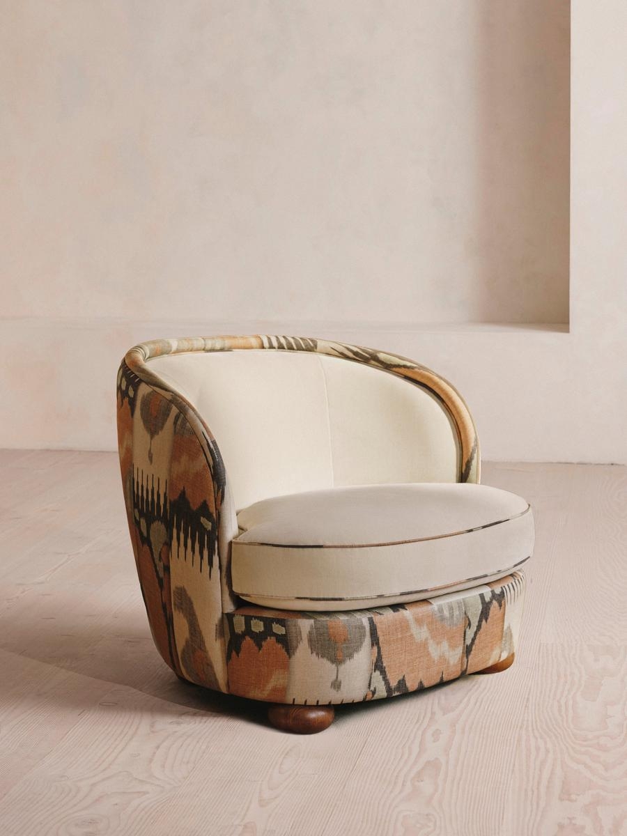 Blair Tub Armchair, Floral Ikat Print, Natural Linen, US - Image 0