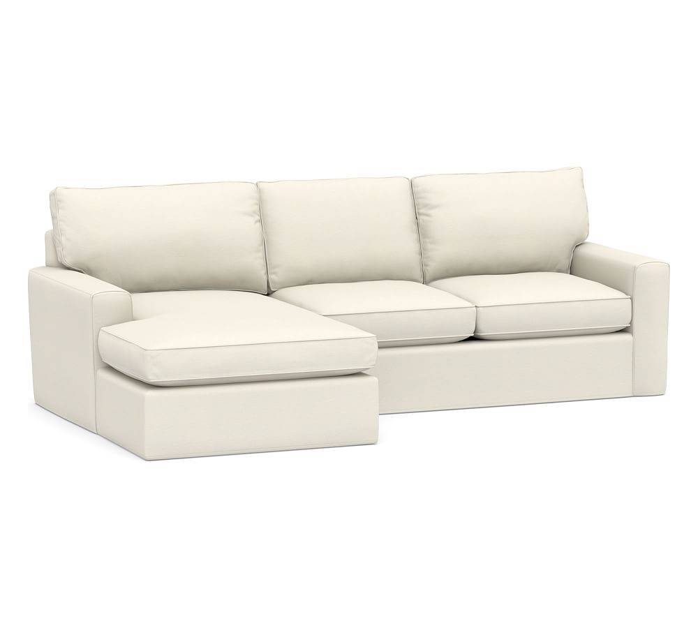Pearce Square Arm Slipcovered Right Arm Loveseat with Double Chaise Sectional, Down Blend Wrapped Cushions, Textured Twill Ivory - Image 0