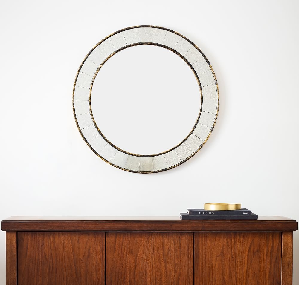 Antique Tiled Wall Mirror, Round, Antique Bronze - Image 0