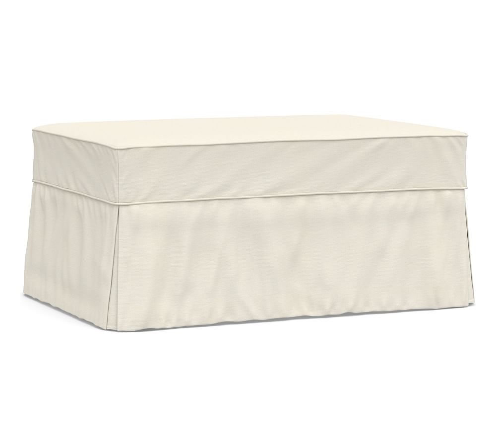 Charleston Slipcovered Ottoman, Polyester Wrapped Cushions, Textured Twill Ivory - Image 0