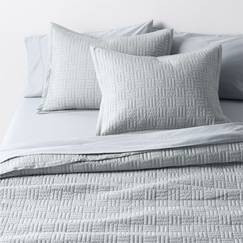 Serene Washed Organic Cotton Sateen Classic Stitch Light Mist Blue Standard Bed Pillow Sham - Image 1