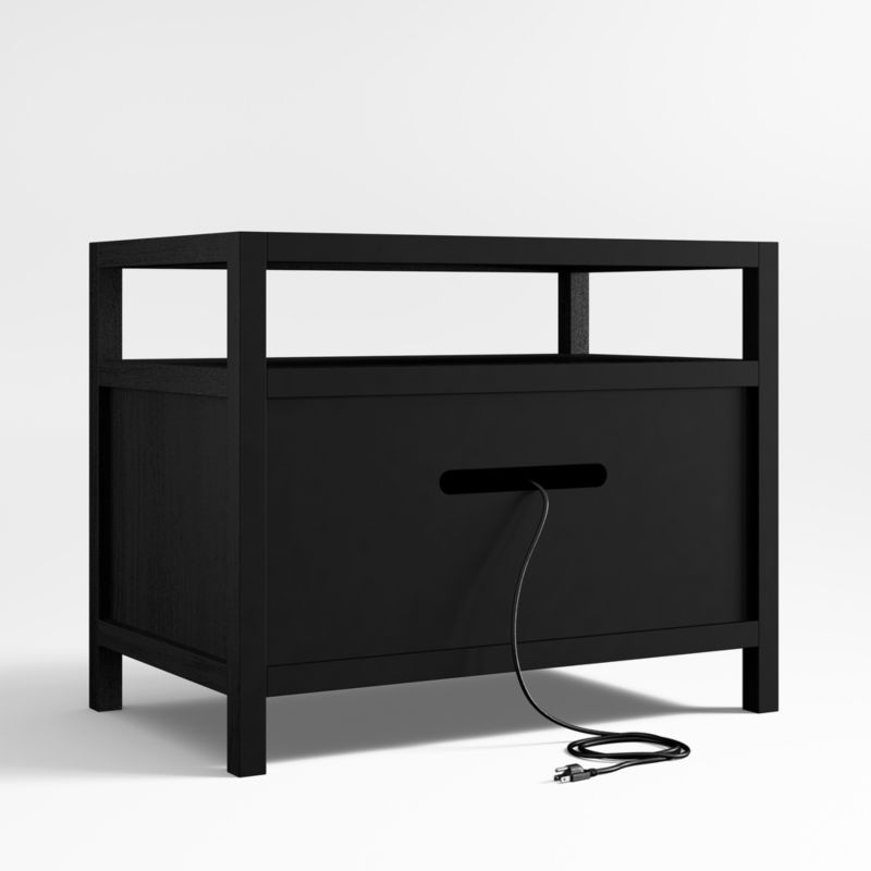 Keane 31.5" Black Solid Wood Charging Nightstand - Image 1