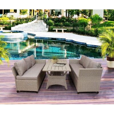 Patio Dining Table Set Outdoor Furniture Pe Rattan Wicker Conversation Set All-Weather Sectional Sofa Set With Table & Soft Cushions (Grey) - Image 0