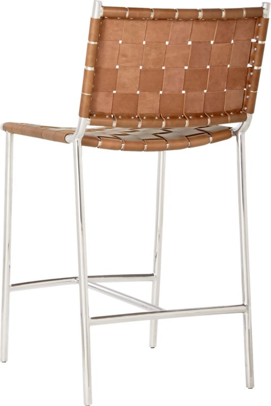 Woven 30" Brown Leather Bar Stool - Image 6