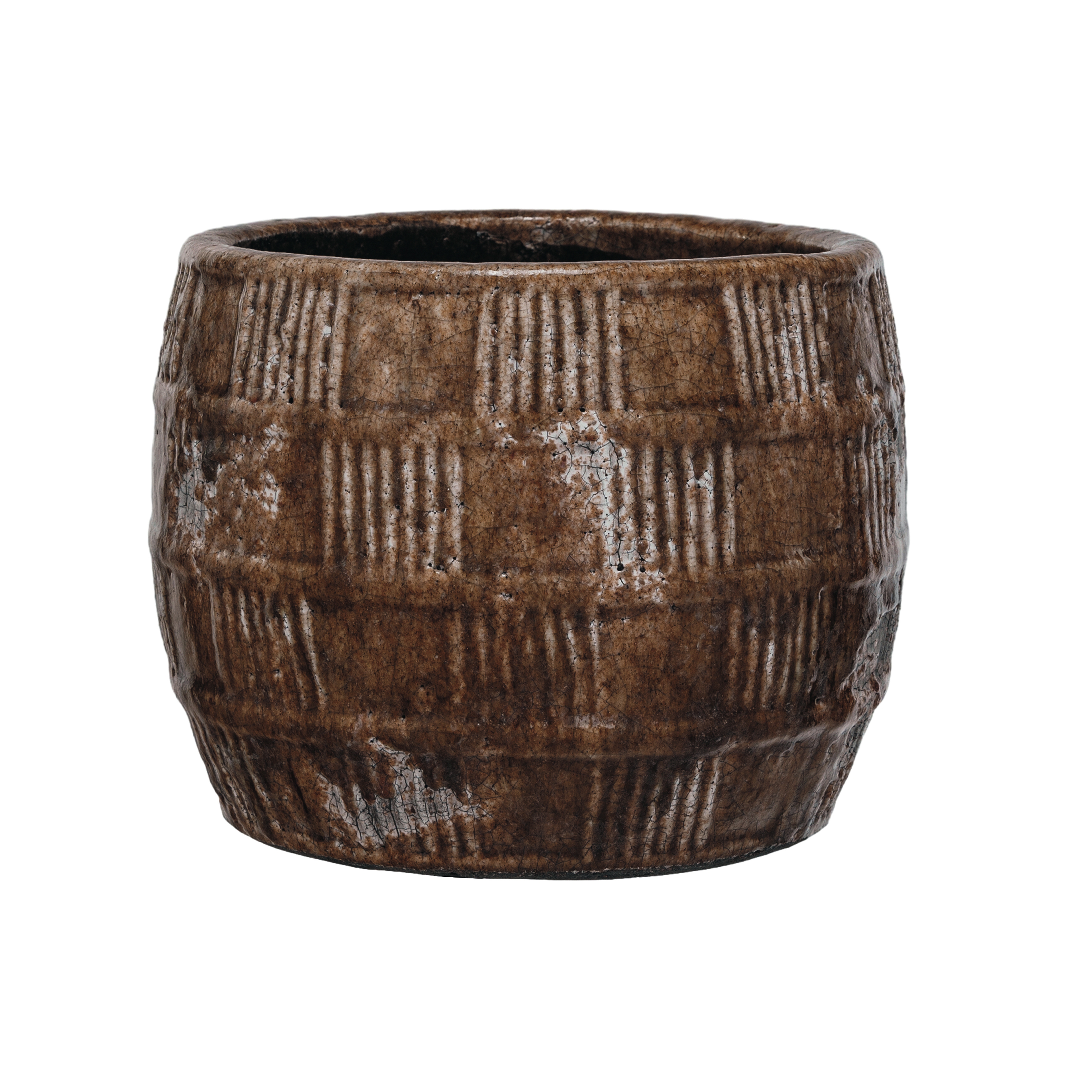 Embossed Crackle Terra-cotta Planter, Brown - Image 0