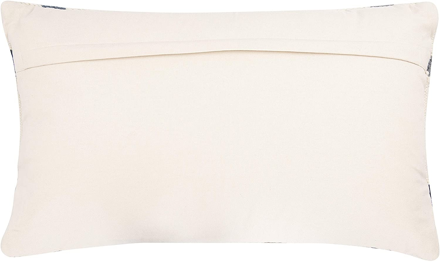 Wool Blend Lumbar Pillow with Pattern, Off-White, Blue & Brown, 26" x 16" - Image 5