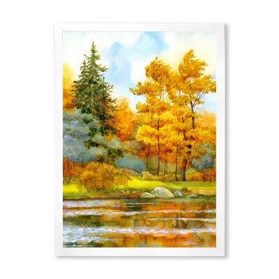 Autumnal Forest By The Lake Side I - Lake House Canvas Wall Art Print - Image 0