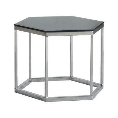 Accent Table With Hexagonal Glass Top, Black And Silver - Image 0