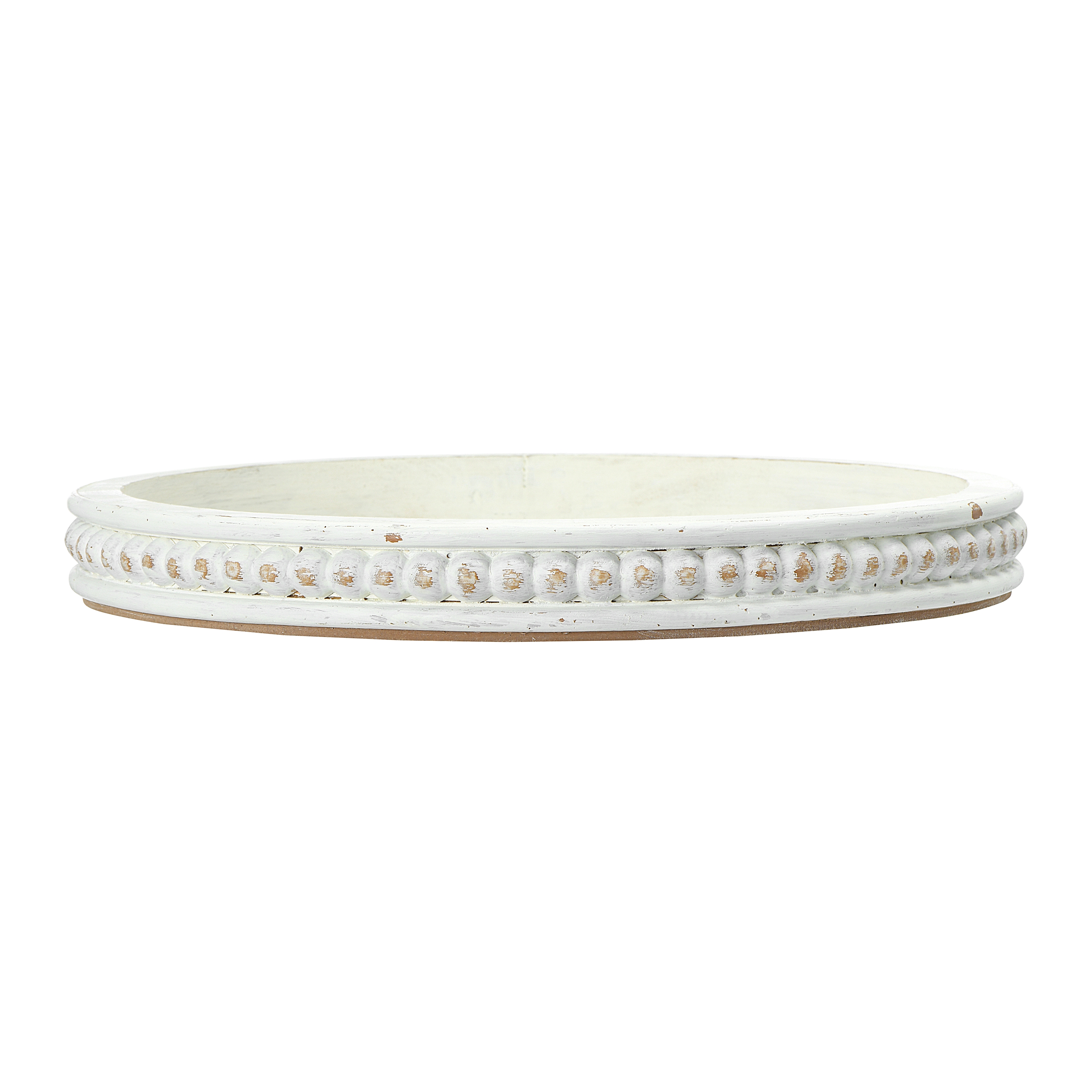White Round Decorative Wood Tray - Image 0