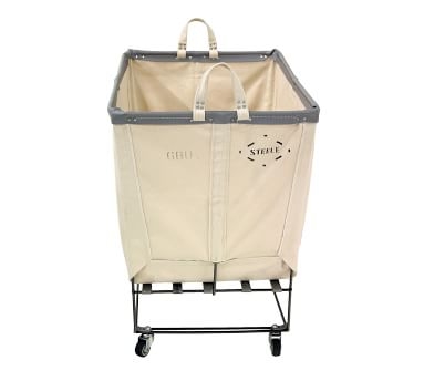 Elevated Canvas Laundry Basket with Wheels and Lid, Large, Natural Canvas/Navy Canvas Trim - Image 4