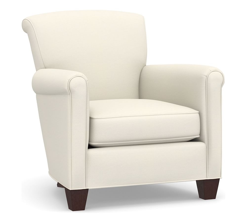 Irving Roll Arm Upholstered Armchair, Polyester Wrapped Cushions, Textured Twill Ivory - Image 0